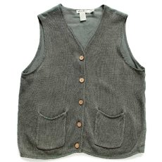 画像1: 90s EddieBauerエディーバウアー ニット 切り替え リネンベスト グリーングレー W-L (1)