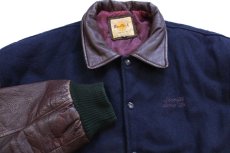 画像3: 90s Hard Rock CAFE ハードロック カフェ NIAGARA FALLS ロゴ刺繍 キルティングライナー メルトン ウール 袖革スタジャン 紺×赤茶 M (3)