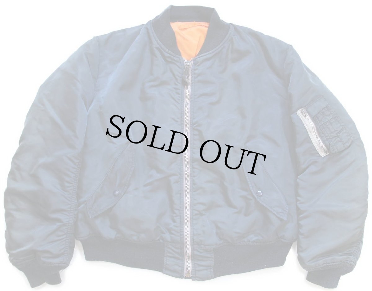 画像1: 80s USA製 ALPHAアルファ MA-1 フライトジャケット 紺 フェード XL (1)