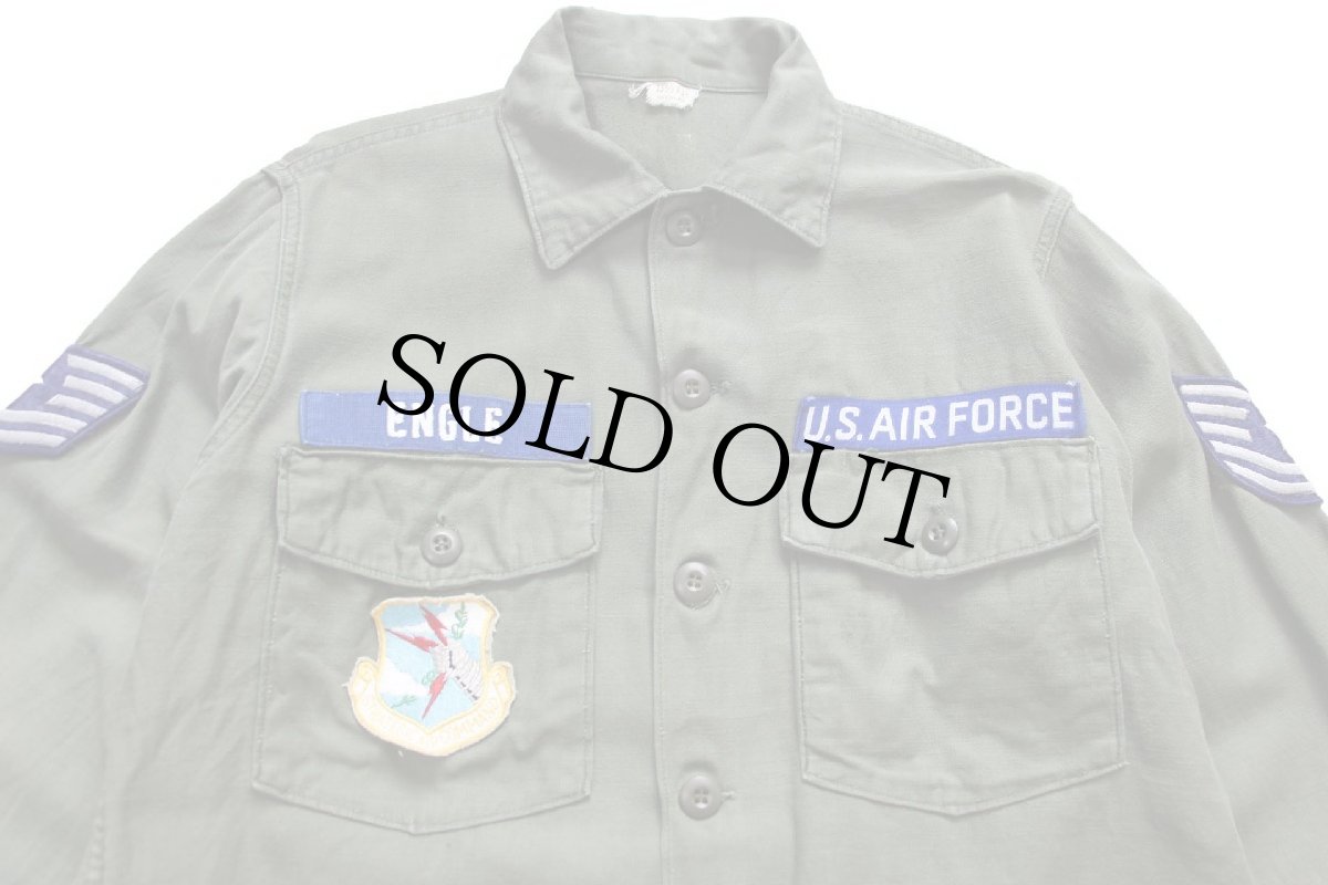 画像3: 60s 米軍 U.S.AIR FORCEパッチ付き コットンサテン ユーティリティシャツ オリーブグリーン 15.5 (3)