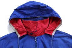 画像3: 90s ラルフローレン ワンポイント チンスト&フード付き コットンポプリン ジャケット 青 ボーイズM (3)