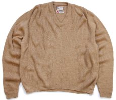 画像1: 60s Brentwood 無地 Vネック アクリルニット セーター 薄茶 M (1)