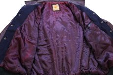 画像6: 90s Hard Rock CAFE ハードロック カフェ NIAGARA FALLS ロゴ刺繍 キルティングライナー メルトン ウール 袖革スタジャン 紺×赤茶 M (6)