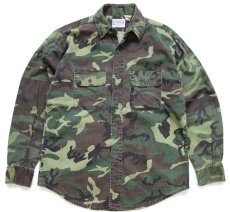 画像1: 70s USA製 FIVE BROTHERファイブブラザー ウッドランドカモ コットン ハンティングシャツ M (1)