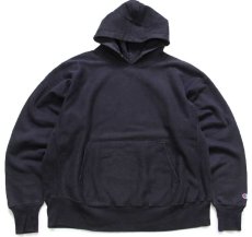 画像1: 00s Championチャンピオン 無地 目無し リバースウィーブ スウェットパーカー 黒 XL★フーディー ブランク ブックストア (1)