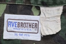 画像4: 70s USA製 FIVE BROTHERファイブブラザー ウッドランドカモ コットン ハンティングシャツ M (4)