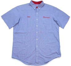 画像1: 00s RIVERSIDE Budweiserバドワイザー ロゴ刺繍 ボタンダウン 半袖 ワークシャツ ブルーグレー (1)
