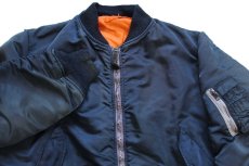 画像3: 80s USA製 ALPHAアルファ MA-1 フライトジャケット 紺 フェード XL (3)