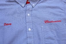 画像4: 00s RIVERSIDE Budweiserバドワイザー ロゴ刺繍 ボタンダウン 半袖 ワークシャツ ブルーグレー (4)