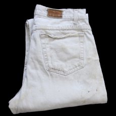 画像1: 90s USA製 L.L.Bean ペンキ飛び&ダメージ カラーデニムパンツ ボロ ライトベージュ W32 L32 (1)