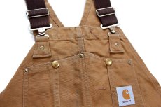画像4: 90s USA製 carharttカーハート ダブルニー ダック地 オーバーオール 茶 W38 L30 (4)