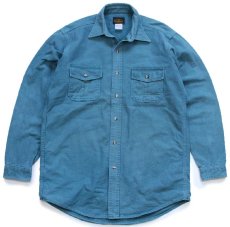 画像1: 80s USA製 DEERSKIN 無地 コットン シャモアクロスシャツ 青緑 (1)