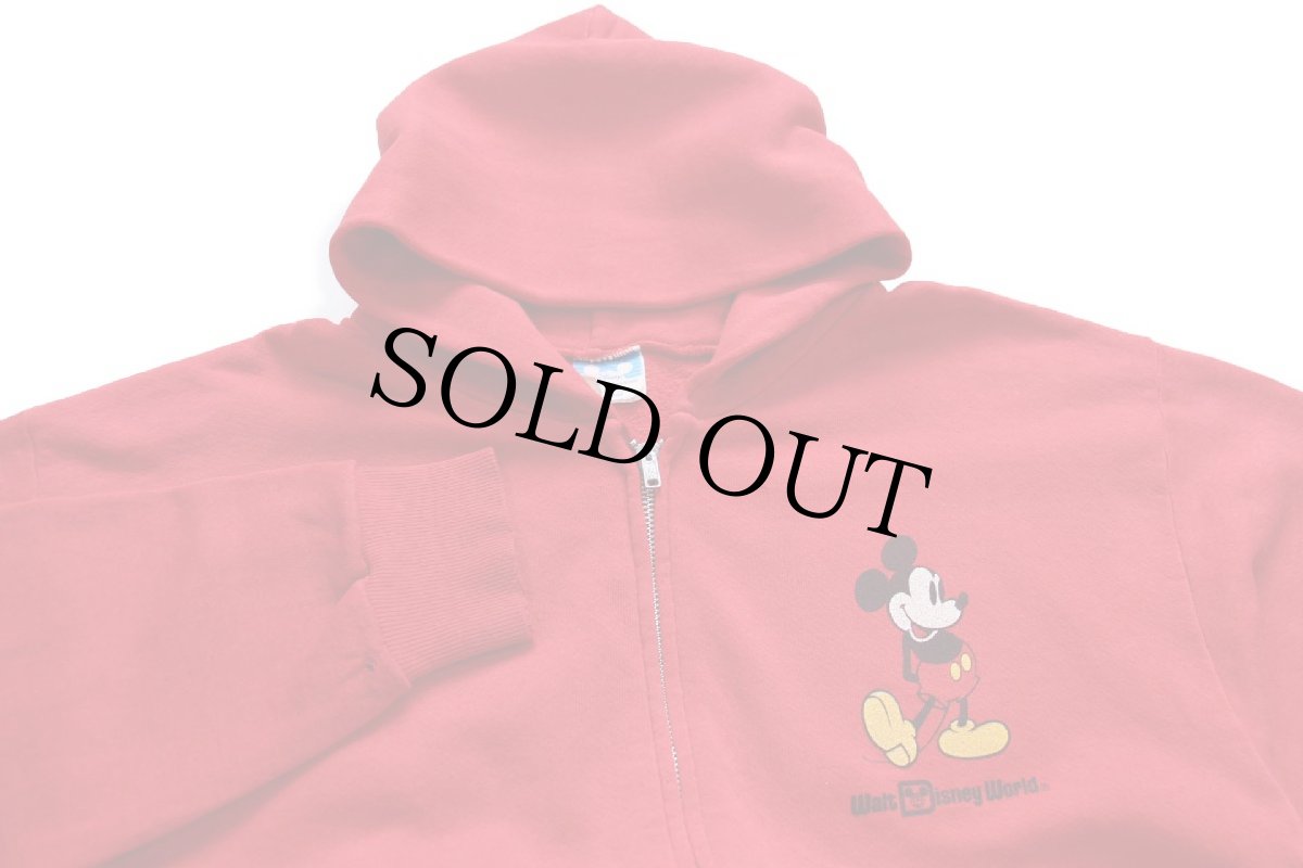 画像3: 80s USA製 Walt Disney World ミッキー マウス ひび割れプリント ダメージ スウェット ジップパーカー 赤 XL★フーディー (3)