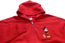画像3: 80s USA製 Walt Disney World ミッキー マウス ひび割れプリント ダメージ スウェット ジップパーカー 赤 XL★フーディー (3)