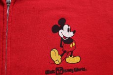画像4: 80s USA製 Walt Disney World ミッキー マウス ひび割れプリント ダメージ スウェット ジップパーカー 赤 XL★フーディー (4)