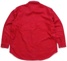 画像2: 90s USA製 Woolrichウールリッチ 無地 コットン シャモアクロスシャツ 赤 XL (2)