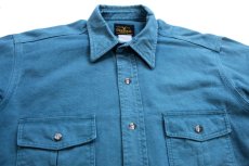 画像3: 80s USA製 DEERSKIN 無地 コットン シャモアクロスシャツ 青緑 (3)