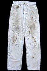 画像2: 90s USA製 L.L.Bean ペンキ飛び&ダメージ カラーデニムパンツ ボロ ライトベージュ W32 L32 (2)