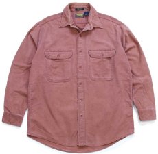 画像1: 90s USA製 OSHKOSH B'GOSH 無地 コットン シャモアクロスシャツ 小豆 フェード L (1)