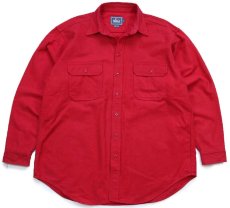 画像1: 90s USA製 Woolrichウールリッチ 無地 コットン シャモアクロスシャツ 赤 XL (1)