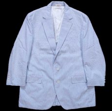 画像1: 80s USA製 Richard Thomas HENRY MARX 2つボタン ストライプ シアサッカー テーラードジャケット サックス×ホワイト★ブレザー (1)