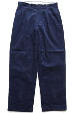 画像2: 00s ポロ ラルフローレン ツータック スラックス コットン コーデュロイパンツ 紺 W33 L30 (2)