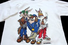 画像3: 90s USA製 WARNER BROS LOONEY TUNES タズマニアンデビル ワイリーコヨーテ バッグスバニー 両面プリント スウェット 白 キッズL (3)