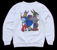 画像2: 90s USA製 WARNER BROS LOONEY TUNES タズマニアンデビル ワイリーコヨーテ バッグスバニー 両面プリント スウェット 白 キッズL (2)