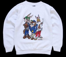 画像1: 90s USA製 WARNER BROS LOONEY TUNES タズマニアンデビル ワイリーコヨーテ バッグスバニー 両面プリント スウェット 白 キッズL (1)