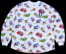 画像1: DISNEYディズニー SPIRIT JERSEY Disneyland RESORT ミッキー マウス ピノキオ ダンボ ピーターパン 総柄 コットン長袖Tシャツ★特大 (1)