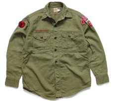 画像1: 60s BSA ボーイスカウト パッチ付き コットンツイルシャツ オリーブ 13.5 (1)