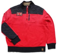 画像1: 00s ポロ ラルフローレン ツートン キルティング 切り替え ユニオンジャック パッチ付き ハイネック ハーフジップ スウェット XXL★特大 (1)