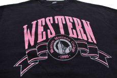 画像3: 90s USA製 RUSSELLラッセル WESTERN 発泡プリント 前V スウェット 黒×ピンク XL (3)