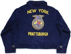 画像1: USA製 FFA NEW YORK チェーン刺繍&パッチ コットン コーデュロイ ファーマーズジャケット 紺 48 (1)