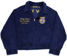 画像2: USA製 FFA NEW YORK チェーン刺繍&パッチ コットン コーデュロイ ファーマーズジャケット 紺 48 (2)