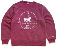 画像1: 90s USA製 Championチャンピオン THE BANK OF CASTILE 1869 ひび割れプリント スウェット ワインレッド フェード L (1)