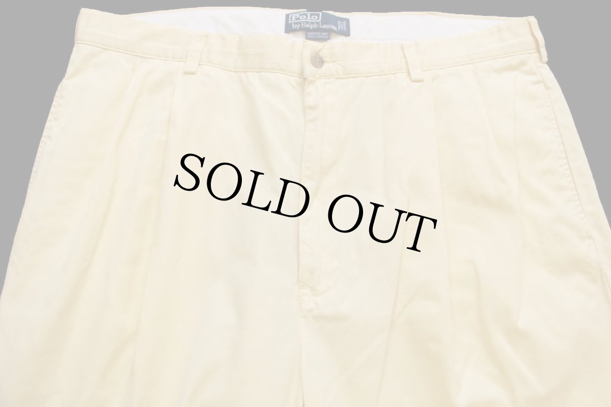 画像4: 90s ポロ ラルフローレン HAMMOND PANT ツータック コットンパンツ 薄黄 W38 L30★357 (4)