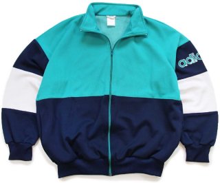 【ゆるだぼ】水色×黒　adidas 90s トラックジャケット　ジャージ 90s adidasアディダス トレフォイル ビッグロゴ刺繍 トラック