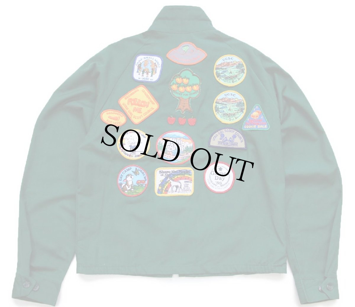 画像1: 80s USA製 GIRL SCOUTS UTAH COUNCIL ガールスカウト パッチ&缶バッジ付き ジャケット 緑 ボーイズXL (1)