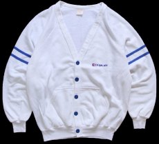 画像1: 80s USA製 Tropicale ロゴ ライン入り スウェット カーディガン 白 XL (1)