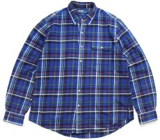 画像1: 00s ポロ ラルフローレン CUSTOM FIT マドラスチェック ボタンダウン コットン ライトネルシャツ L (1)