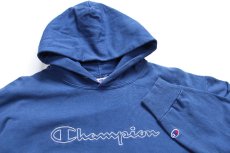 画像3: 90s メキシコ製 Championチャンピオン スクリプト ビッグロゴ刺繍 スウェットパーカー 薄紺 XXL★特大 フーディー (3)