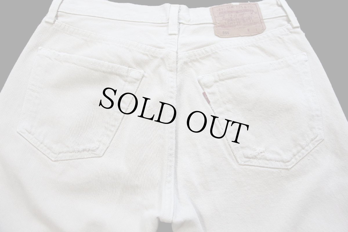 画像5: 90s USA製 Levi'sリーバイス 501 ダメージ カラーデニムパンツ カーキ W32★A5 (5)