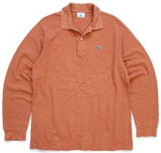 画像1: 90s LACOSTEラコステ ワンポイント コットン 鹿の子 長袖ポロシャツ 薄レンガ 5 (1)