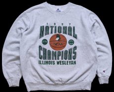画像1: 90s メキシコ製 Championチャンピオン NCAA ILLINOIS WESLEYAN 前V スウェット 杢グレー XL (1)