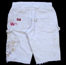 画像2: Dickiesディッキーズ ペンキ飛び&ダメージ&リペア カットオフ コットン ペインター ショートパンツ ボロ 生成り W32★ショーツ (2)