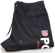 画像1: ポロ ラルフローレン POLO RALPH LAUREN ロゴプリント パッチ付き スウェットパンツ 黒 L★ジョガーパンツ (1)
