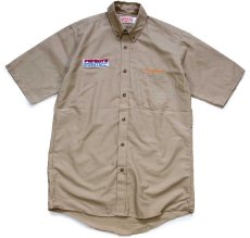 画像1: 00s RED KAPレッドキャップ PEP BOYSペップボーイズ パッチ付き smith&nephew 刺繍 ボタンダウン 半袖 ワークシャツ カーキ M (1)