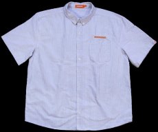 画像1: WHATABURGER ワッタバーガー 刺繍 ストライプ ボタンダウン 半袖 オックスフォード シャツ グレー×白 L (1)