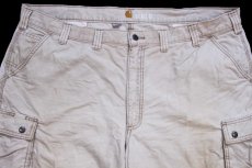 画像3: carharttカーハート RUGGED CARGO SHORT ダック地 カーゴ ショートパンツ ライトベージュ W44★19 特大 ショーツ (3)